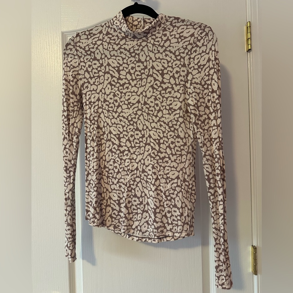 Free People Leopard Blouse with Mandarin Collar